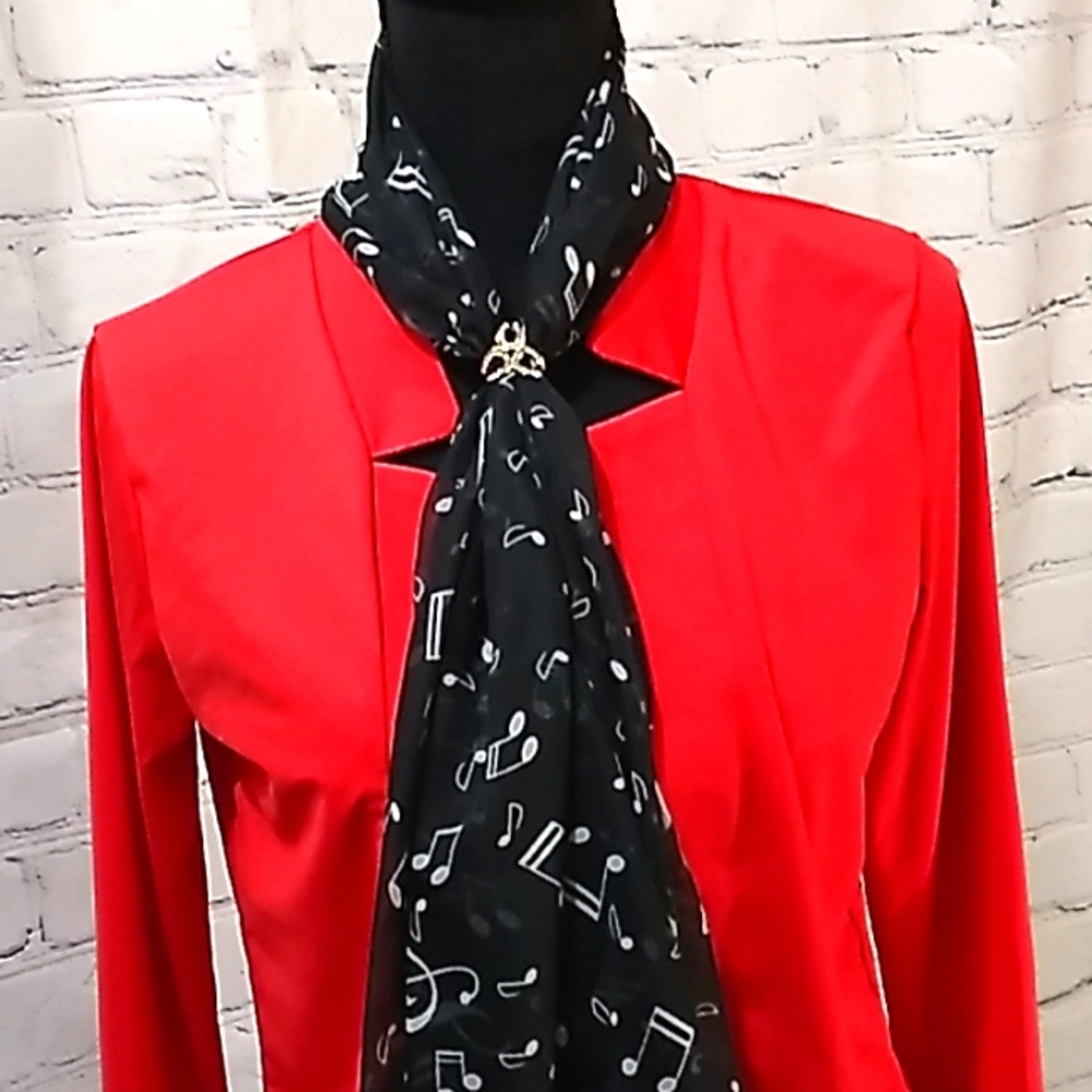 Chiffon White Music Note Print Wrap Scarf Black